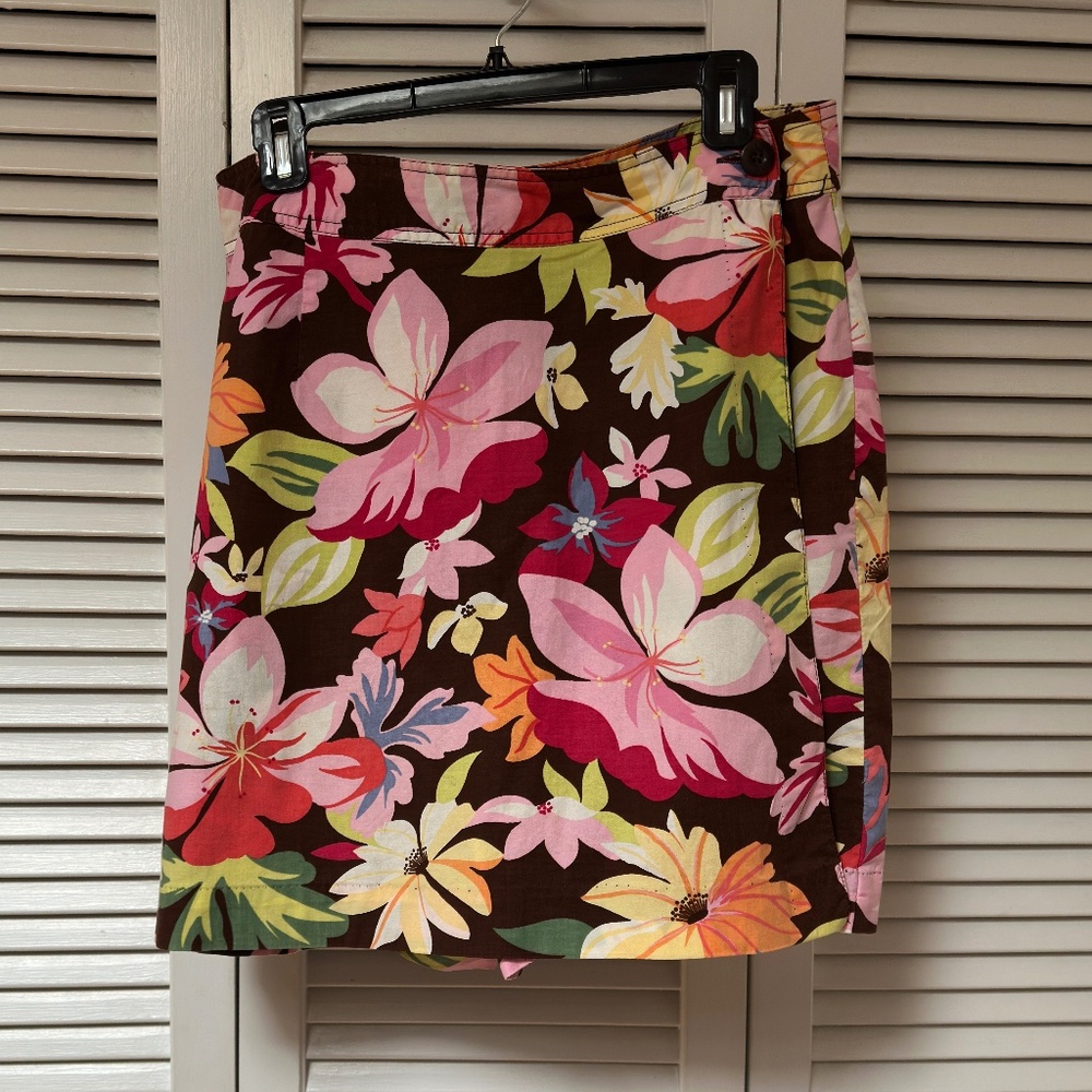 White Stag Skort Skirt Cotton Brown Floral Skirt Size 14